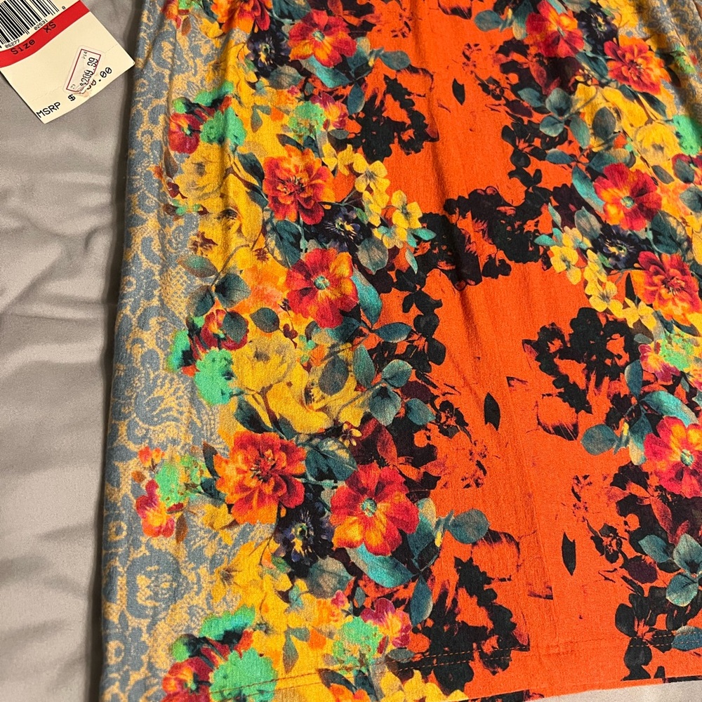 ABS Allen Schwartz Orange Floral Long Sleeve stretchy Dress - Picture 5 of 8